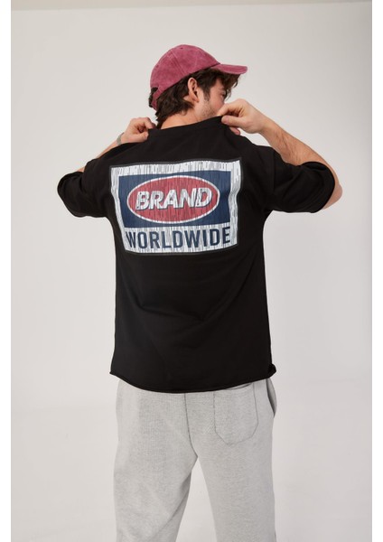 Brand Worldwide Baskılı Siyah Tshirt