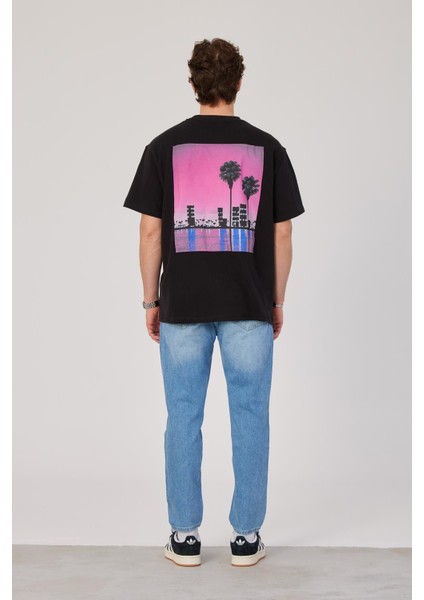 Malibu Baskılı Siyah Tshirt