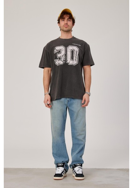 30 Rakam Baskılı Yıkamalı Füme Tshirt