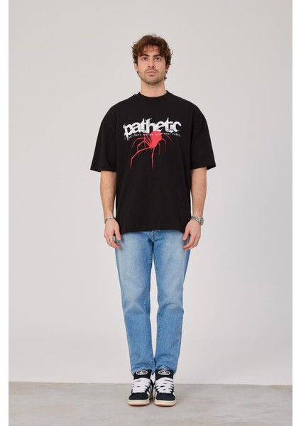 Pathetic Örümcek Baskılı Siyah Tshirt