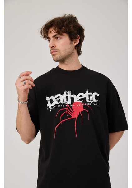 Pathetic Örümcek Baskılı Siyah Tshirt modelleri