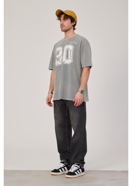 30 Rakam Baskılı Yıkamalı Gri Tshirt fiyatları