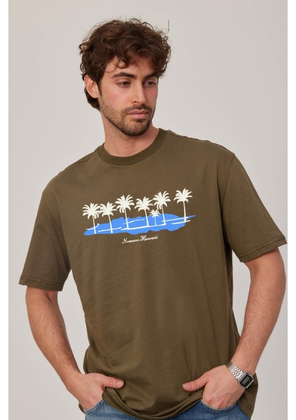 Hawaii Baskılı Yeşil Tshirt