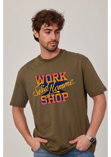 Work Shop Renkli Baskılı Yeşil Tshirt fiyatları