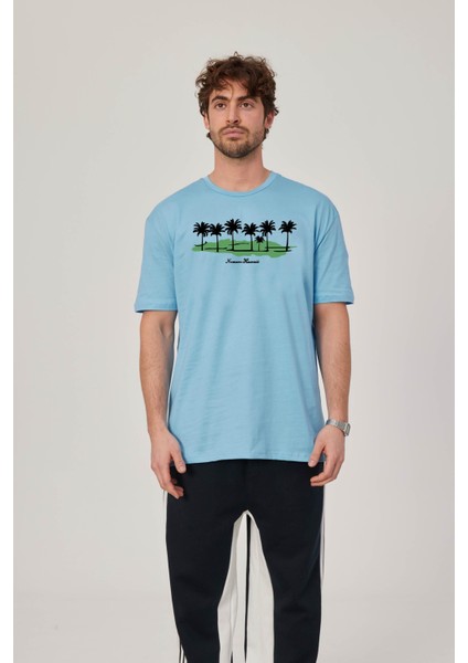 Hawaii Baskılı Mavi Tshirt fiyatları