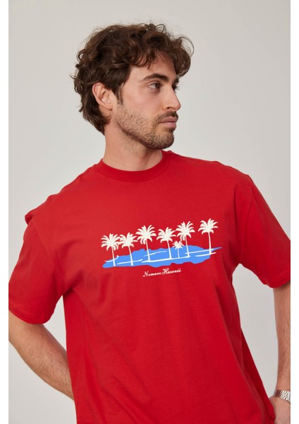 Hawaii Baskılı Kırmızı Tshirt fiyatları