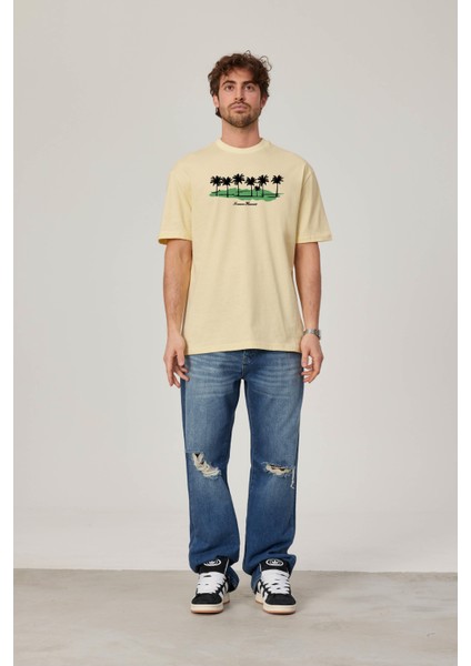 Hawaii Baskılı Sarı Tshirt