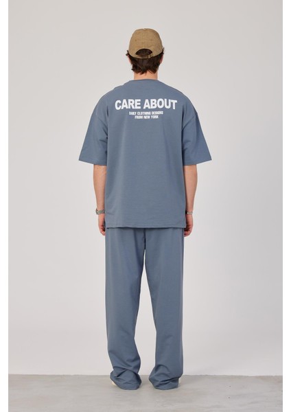 Care About Yazılı Pastel Mavi T-Shirt