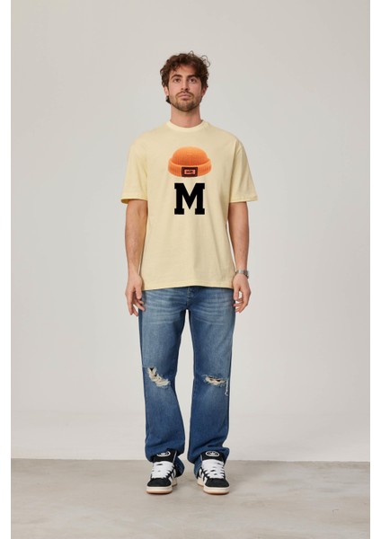 M Harf Baskılı Sarı Tshirt