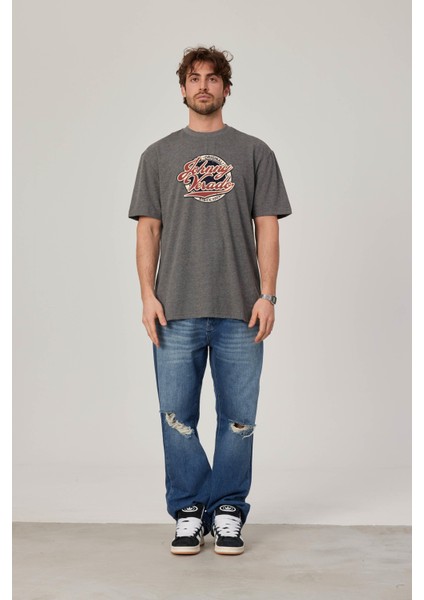 Johnny Verado Baskılı Gri Tshirt