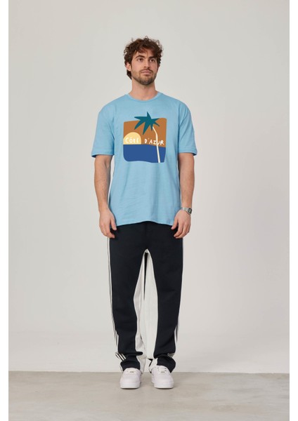 Cofe D'azur Resim Baskılı Mavi Tshirt