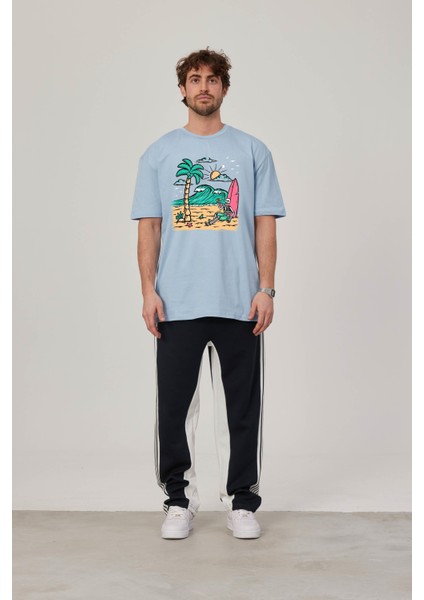 Sörfçü Iskelet Baskılı Bebe Mavisi Tshirt