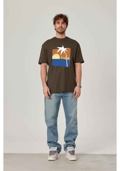 Cofe D'azur Resim Baskılı Haki Tshirt