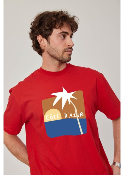 Cofe D'azur Resim Baskılı Kırmızı Tshirt fiyatları