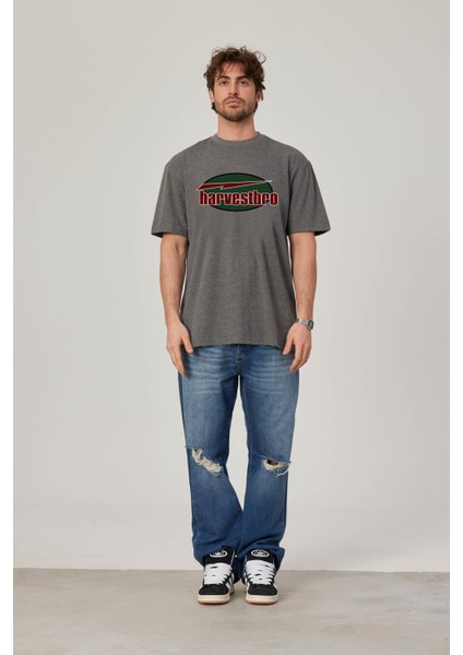 Harvestbro Renkli Yazılı Gri Tshirt