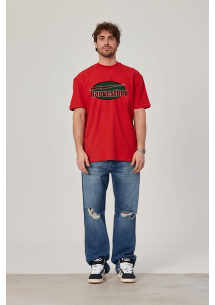 Harvestbro Renkli Yazılı Kırmızı Tshirt