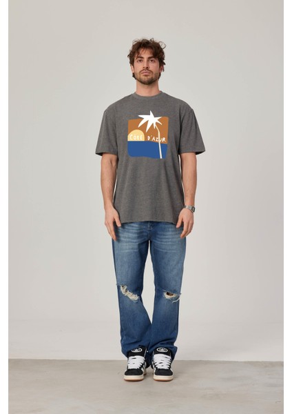 Cofe D'azur Resim Baskılı Gri Tshirt