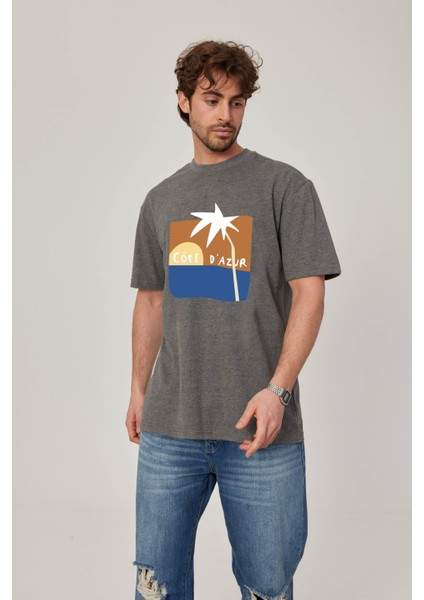 Cofe D'azur Resim Baskılı Gri Tshirt