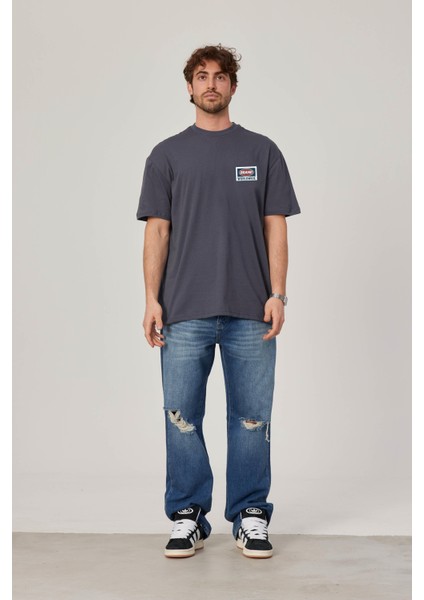 Brand Worldwide Baskılı Antrasit Tshirt modelleri