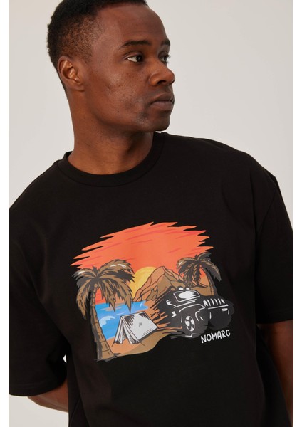 Sunset Renkli Baskılı Siyah Tshirt fiyatları