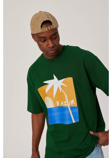 Cofe D'azur Resim Baskılı Koyu Yeşil Tshirt fiyatları