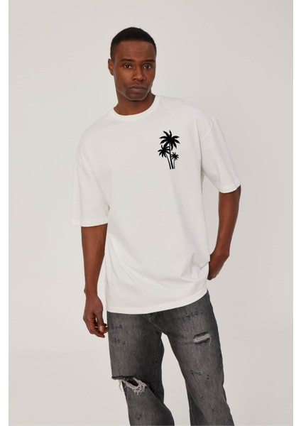 Palm Ağaç Baskılı Beyaz Tshirt modelleri