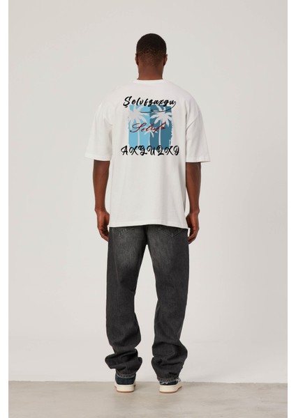 Palm Ağaç Baskılı Beyaz Tshirt fırsatları