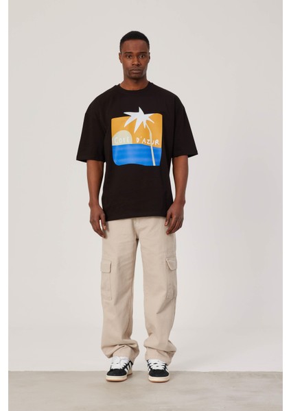 Cofe D'azur Resim Baskılı Siyah Tshirt