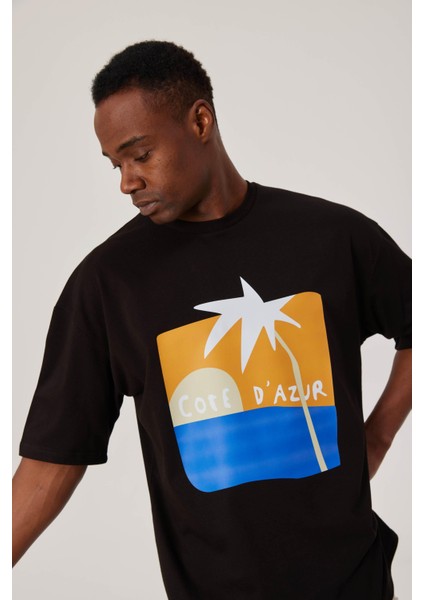Cofe D'azur Resim Baskılı Siyah Tshirt fiyatları