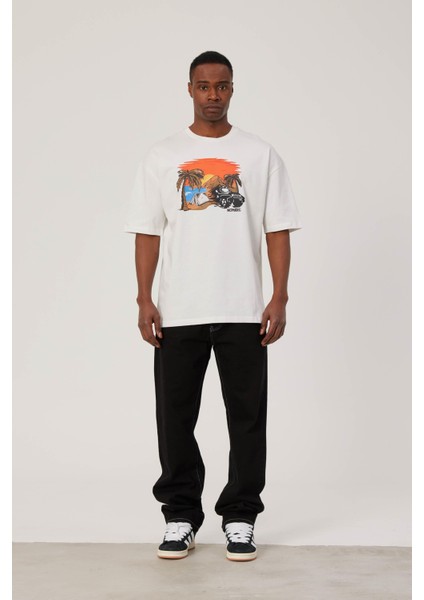 Sunset Renkli Baskılı Beyaz Tshirt