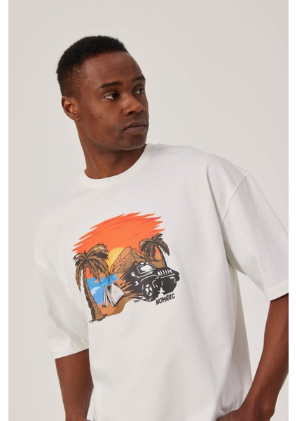 Sunset Renkli Baskılı Beyaz Tshirt fiyatları