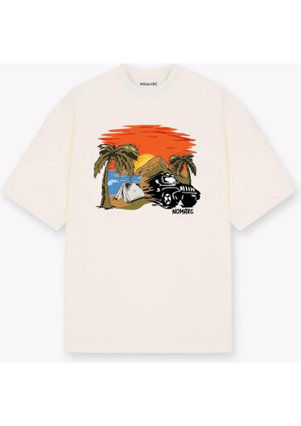 Sunset Renkli Baskılı Krem Tshirt