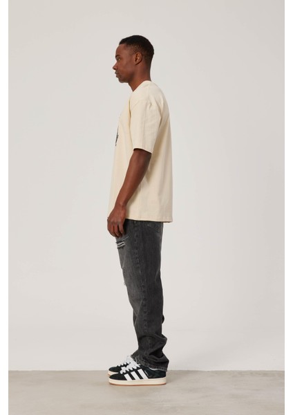 Sunset Renkli Baskılı Krem Tshirt indirimleri