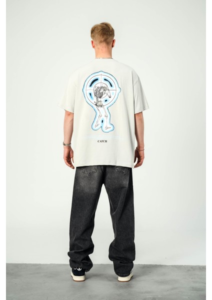 Iskelet Hedef Baskılı Gri Tshirt