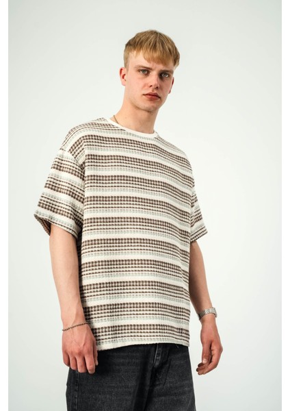 Kahverengi Mint Çizgili Örme Tshirt modelleri