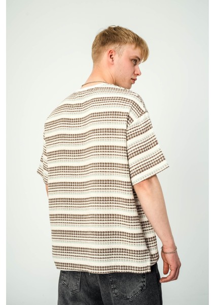 Kahverengi Mint Çizgili Örme Tshirt fırsatları