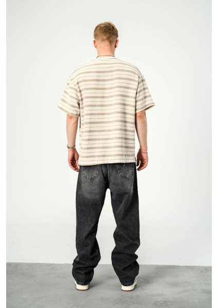 Kahverengi Çizgili Krem Örme Tshirt fiyatları