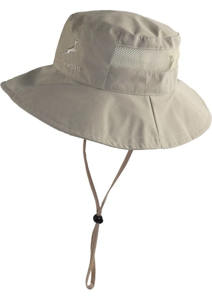 Bej UV+50 Güneş Koruyucu Safari Şapka, Polyester, Rahat ve Şık Tasarım