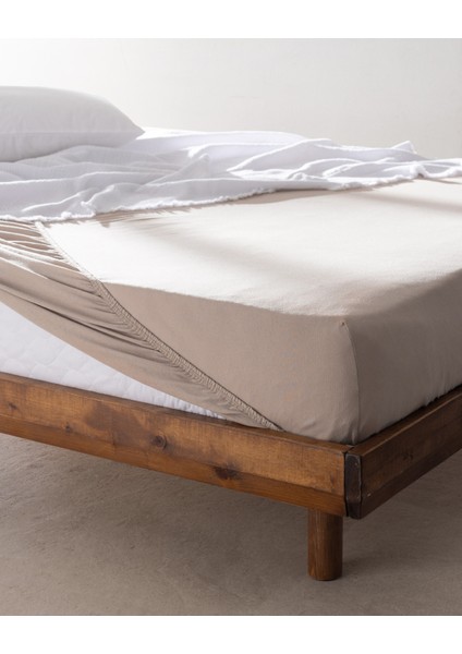 Valeria Tek Kişilik %100 Pamuk Lastikli Penye Çarşaf - Koyu Bej