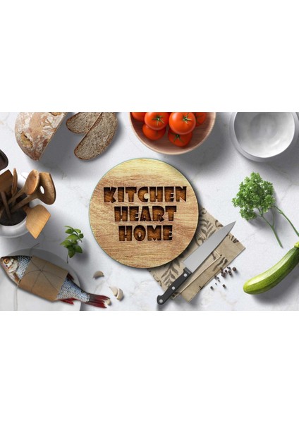 Cam Kesme Tahtası Kitchen Heart Home Çap 32 cm