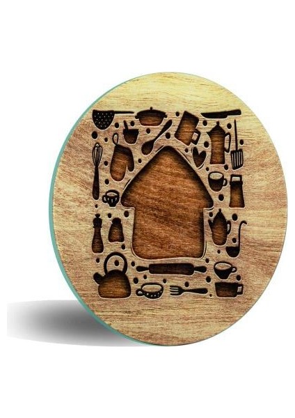 Cam Kesme Tahtası Ahşap Ev Çap 32 cm