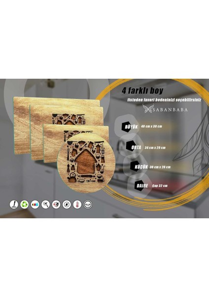 Cam Kesme Tahtası Ahşap Ev Çap 32 cm