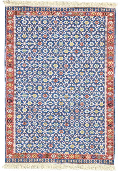 Koltan Geometrik Desenli Mavi Yün Kilim 202 x 293 cm