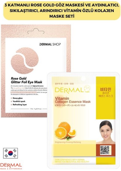 3 Katmanlı Rose Gold Göz Maskesi ve Aydınlatıcı, Sıkılaştırıcı, Arındırıcı Vitamin Özlü Kolajen Maske Seti