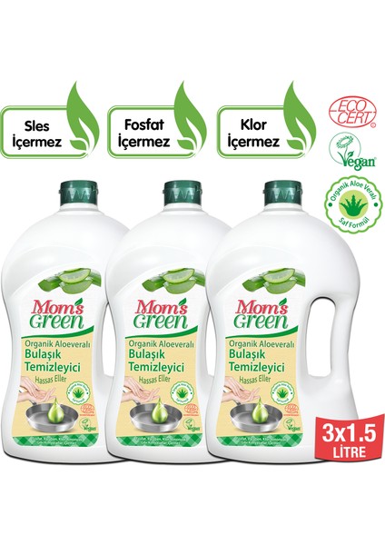 Mom's Green 3'lü Set 1500 ml Organik Aloeveralı Elde Bulaşık Temizleyici 3x1500 ml