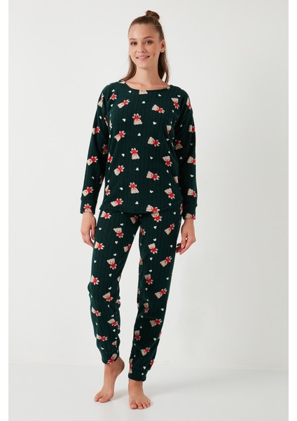 Standart Fit Bisiklet Yaka Pijama Takımı Bayan Pijama Takımı 6093735
