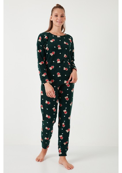 Standart Fit Bisiklet Yaka Pijama Takımı Bayan Pijama Takımı 6093735