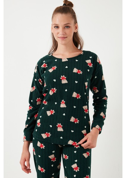 Standart Fit Bisiklet Yaka Pijama Takımı Bayan Pijama Takımı 6093735