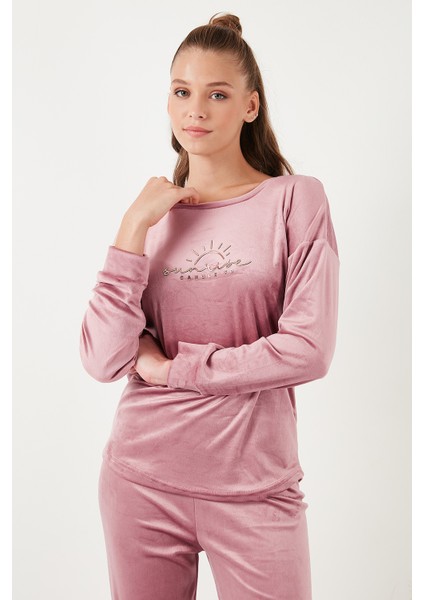 Standart Fit Bisiklet Yaka Pijama Takımı Bayan Pijama Takımı 6094201