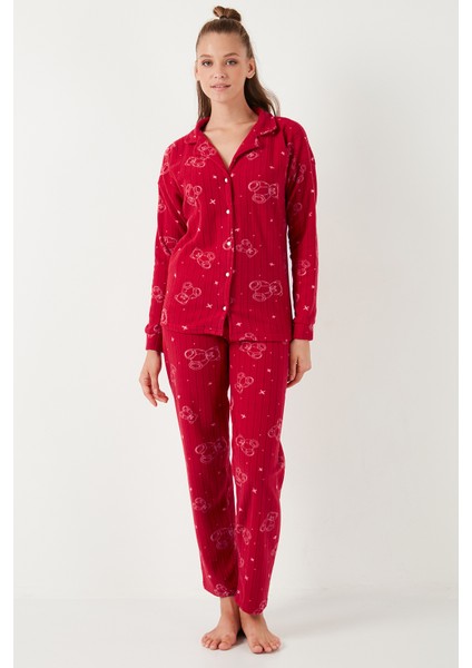 Standart Fit Düğmeli Polarlı Pijama Takımı Bayan Pijama Takımı 6095616